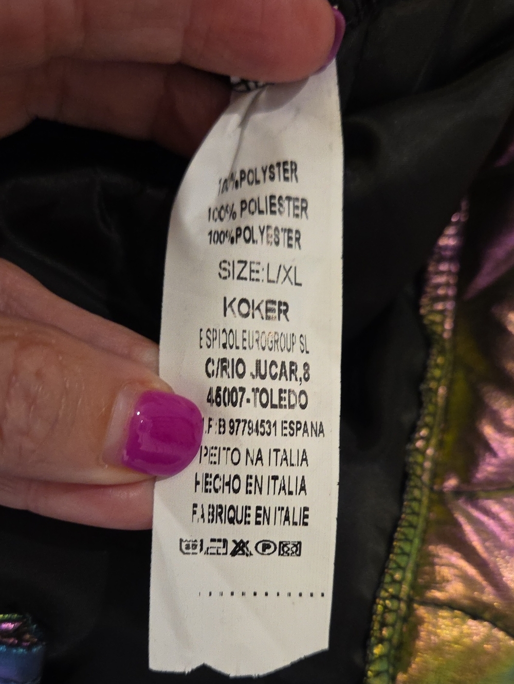 NWOT Koker Iridescent Metallic Quilted Puffer Jacket Coat - Size L/XL - Picture 2 of 8